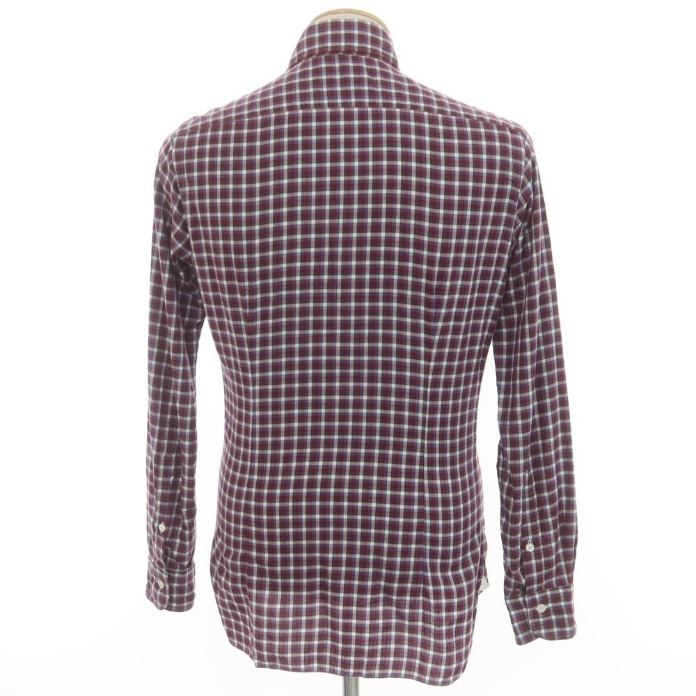 【中古】バルバ ダンディライフ BARBA DANDY LIFE コットン チェック ホリゾンタルカラー カジュアルシャツ ワインレッドxホワイト【 37 】【 状態ランクC 】【 メンズ 】