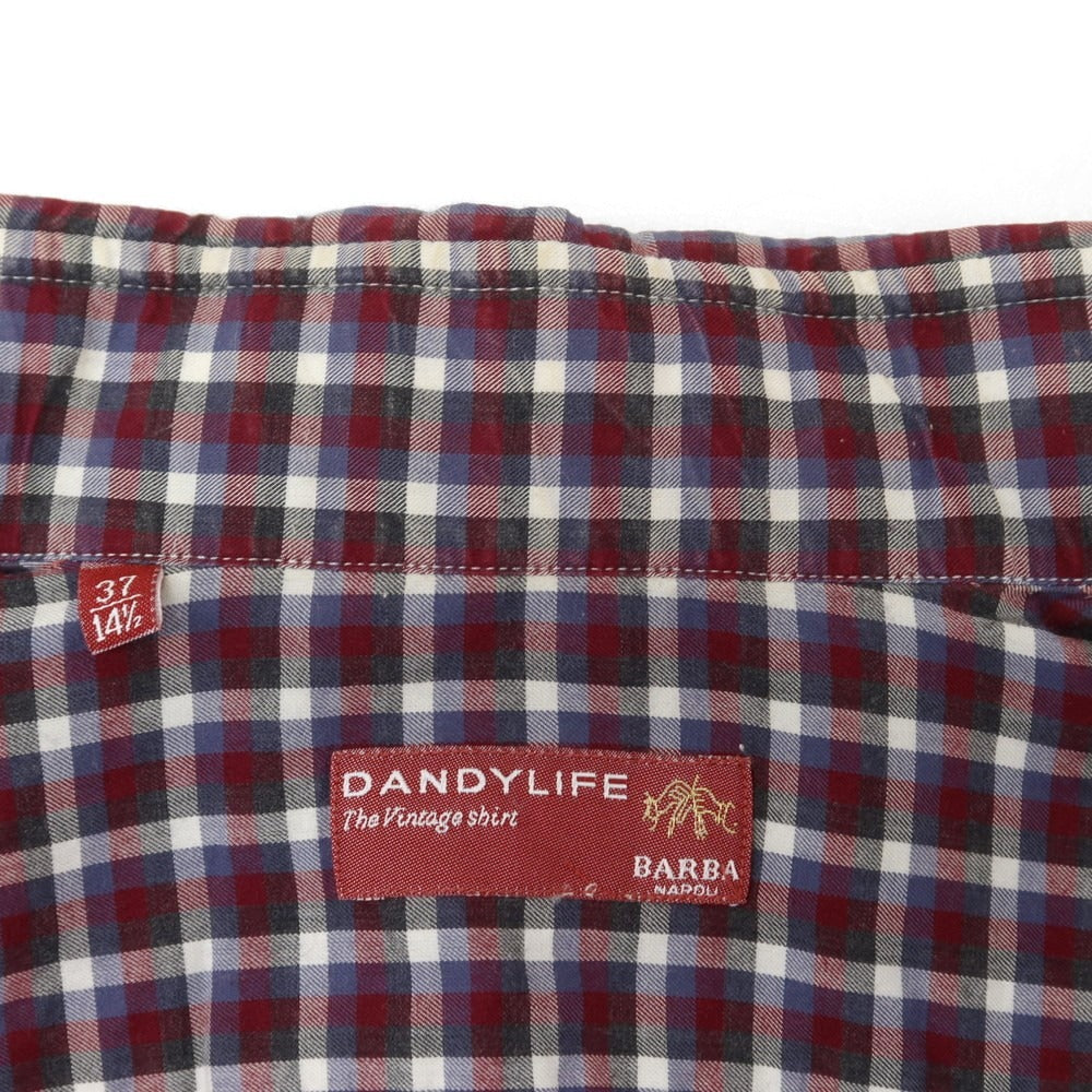 【中古】バルバ ダンディライフ BARBA DANDY LIFE コットン チェック ホリゾンタルカラー カジュアルシャツ ワインレッドxホワイト【 37 】【 状態ランクC 】【 メンズ 】