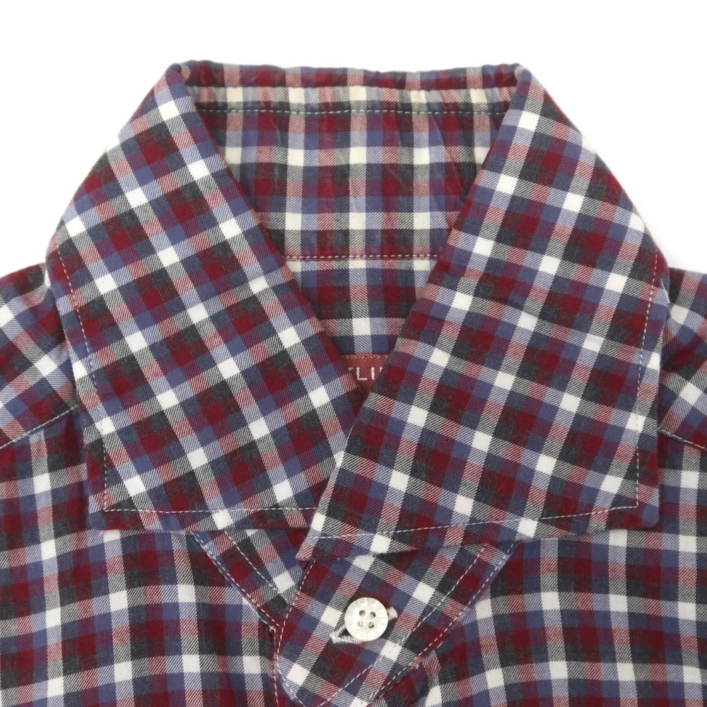 【中古】バルバ ダンディライフ BARBA DANDY LIFE コットン チェック ホリゾンタルカラー カジュアルシャツ ワインレッドxホワイト【 37 】【 状態ランクC 】【 メンズ 】