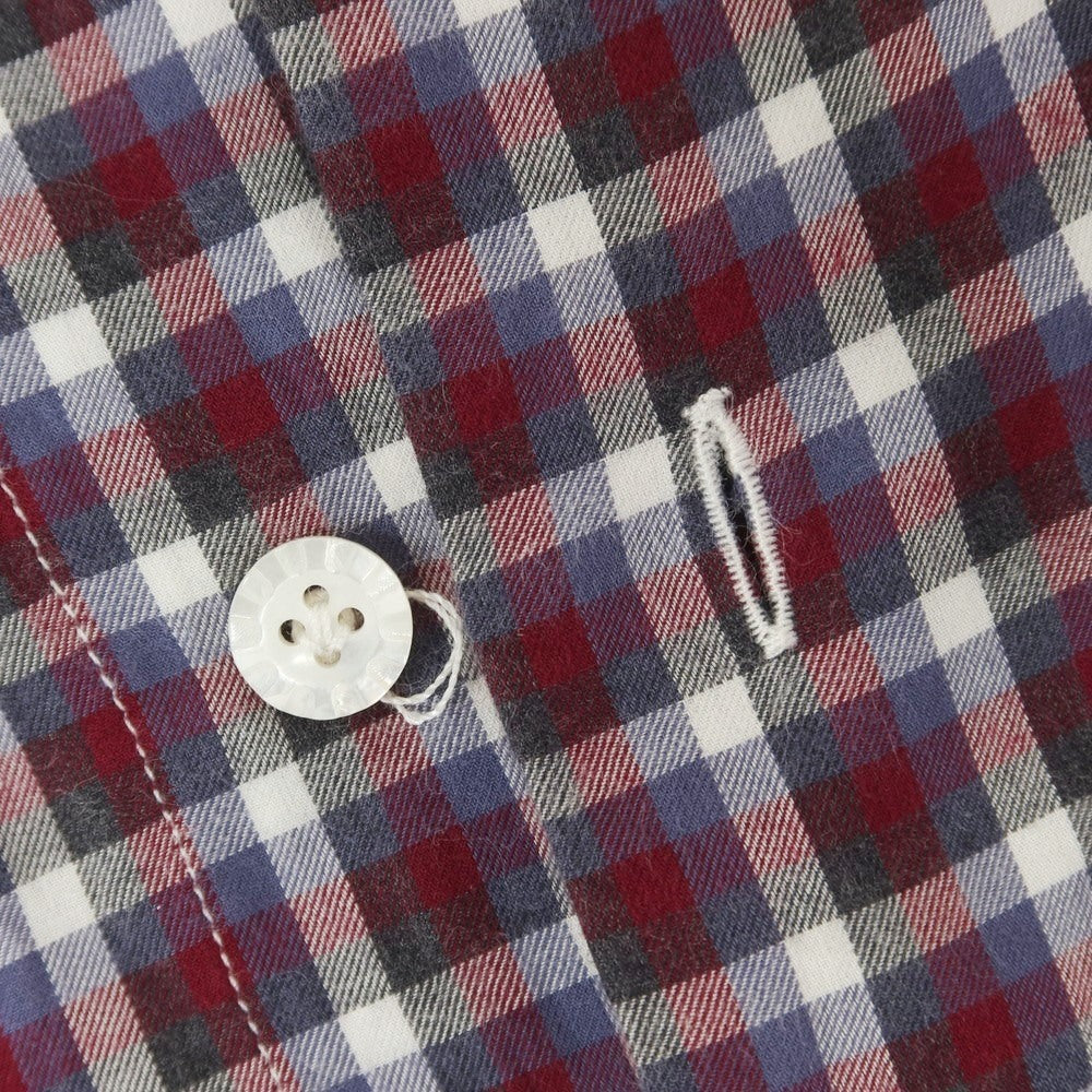 【中古】バルバ ダンディライフ BARBA DANDY LIFE コットン チェック ホリゾンタルカラー カジュアルシャツ ワインレッドxホワイト【 37 】【 状態ランクC 】【 メンズ 】