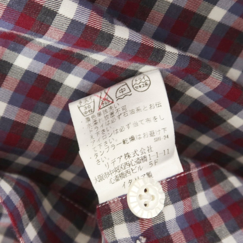 【中古】バルバ ダンディライフ BARBA DANDY LIFE コットン チェック ホリゾンタルカラー カジュアルシャツ ワインレッドxホワイト【 37 】【 状態ランクC 】【 メンズ 】