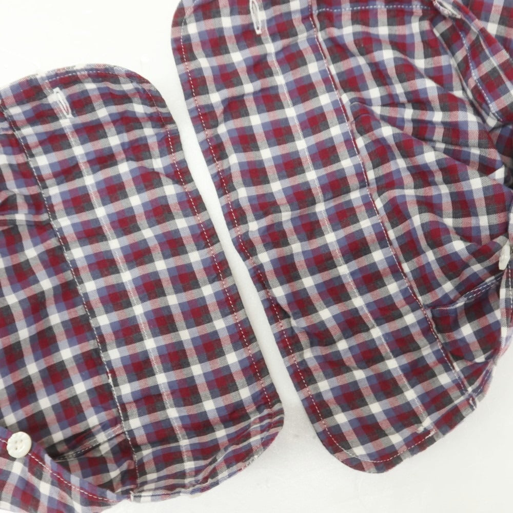 【中古】バルバ ダンディライフ BARBA DANDY LIFE コットン チェック ホリゾンタルカラー カジュアルシャツ ワインレッドxホワイト【 37 】【 状態ランクC 】【 メンズ 】