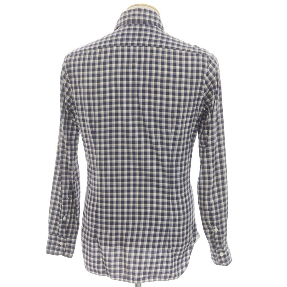 【中古】バルバ ダンディライフ BARBA DANDY LIFE コットン チェック ホリゾンタルカラー カジュアルシャツ ネイビーxグレー【 37 】【 状態ランクD 】【 メンズ 】