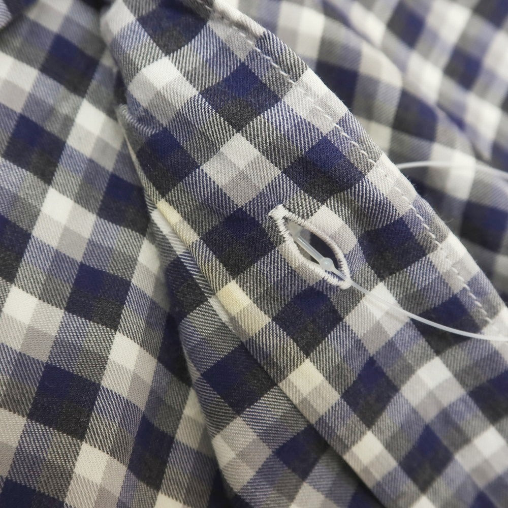 【中古】バルバ ダンディライフ BARBA DANDY LIFE コットン チェック ホリゾンタルカラー カジュアルシャツ ネイビーxグレー【 37 】【 状態ランクD 】【 メンズ 】