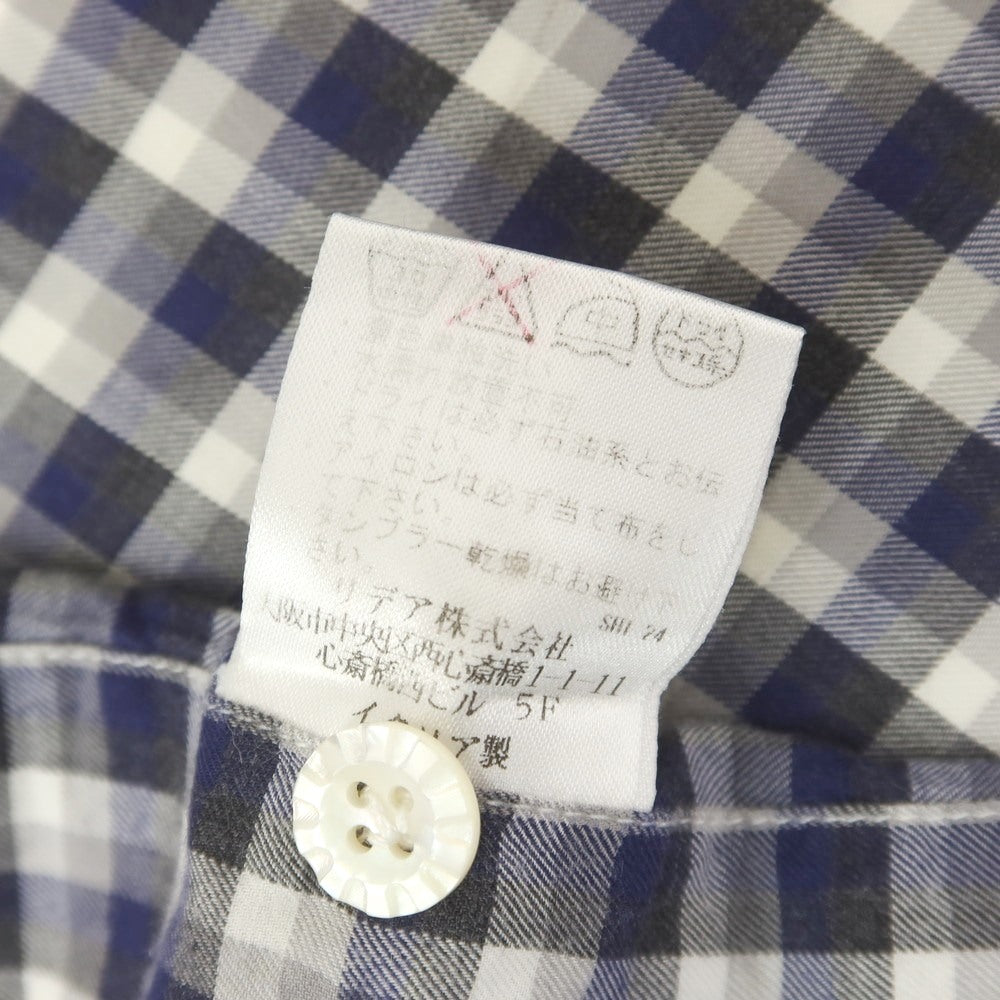 【中古】バルバ ダンディライフ BARBA DANDY LIFE コットン チェック ホリゾンタルカラー カジュアルシャツ ネイビーxグレー【 37 】【 状態ランクD 】【 メンズ 】
