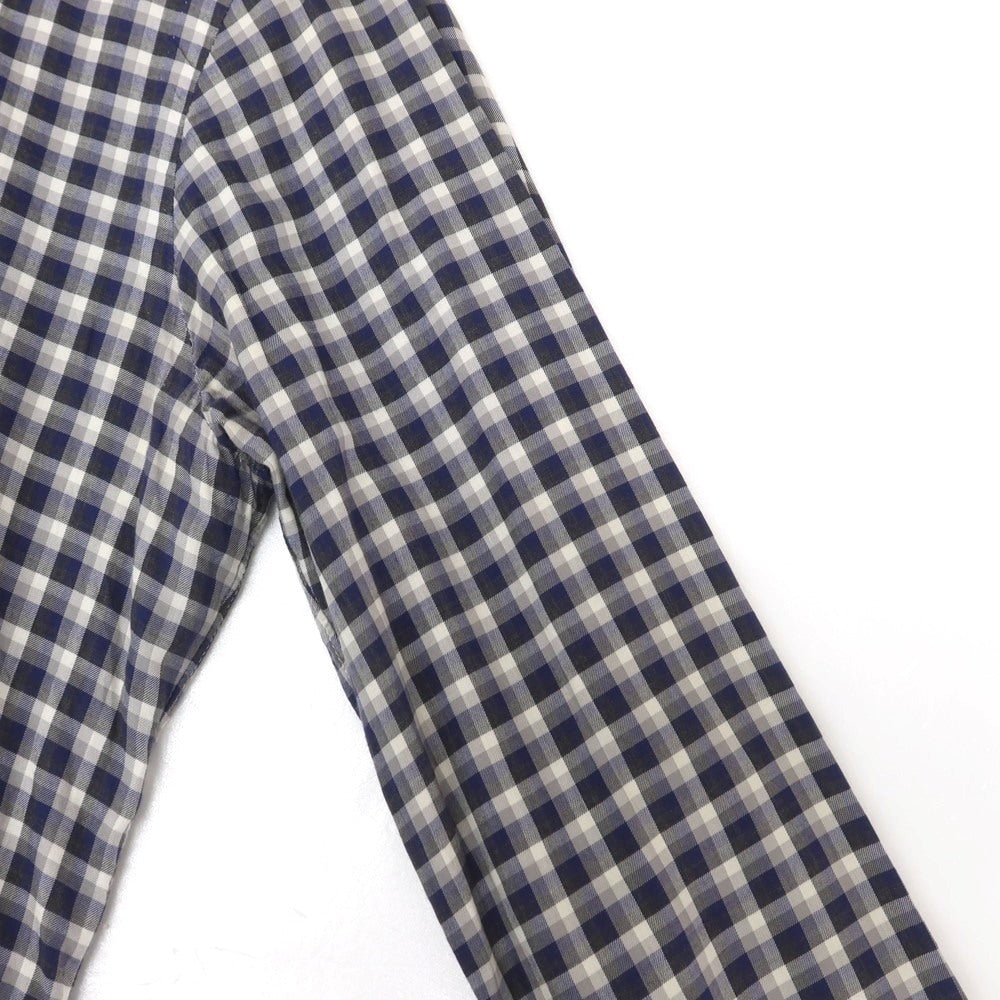 【中古】バルバ ダンディライフ BARBA DANDY LIFE コットン チェック ホリゾンタルカラー カジュアルシャツ ネイビーxグレー【 37 】【 状態ランクD 】【 メンズ 】