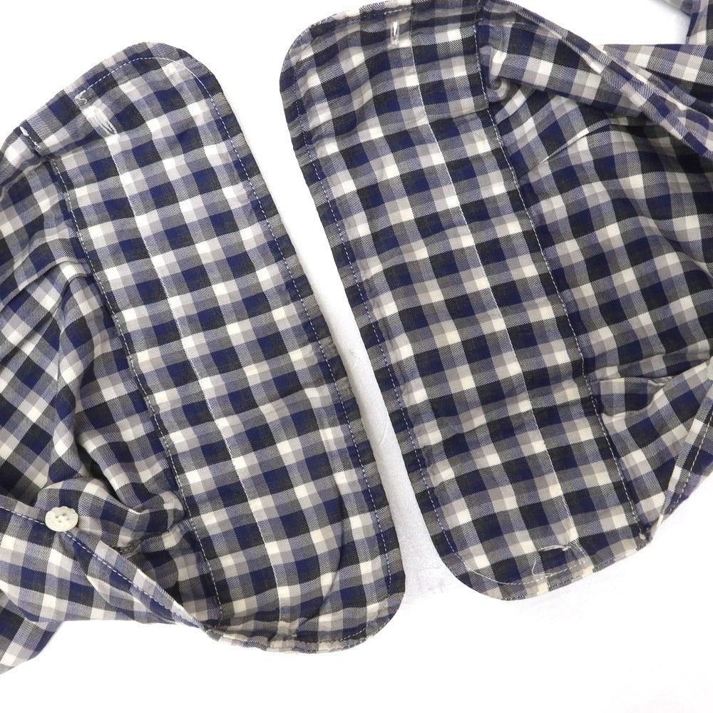 【中古】バルバ ダンディライフ BARBA DANDY LIFE コットン チェック ホリゾンタルカラー カジュアルシャツ ネイビーxグレー【 37 】【 状態ランクD 】【 メンズ 】