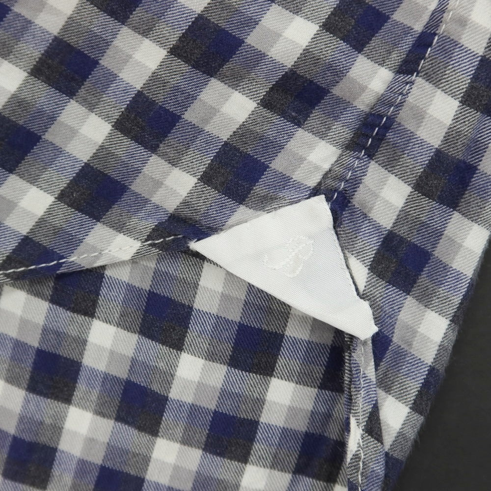 【中古】バルバ ダンディライフ BARBA DANDY LIFE コットン チェック ホリゾンタルカラー カジュアルシャツ ネイビーxグレー【 37 】【 状態ランクD 】【 メンズ 】