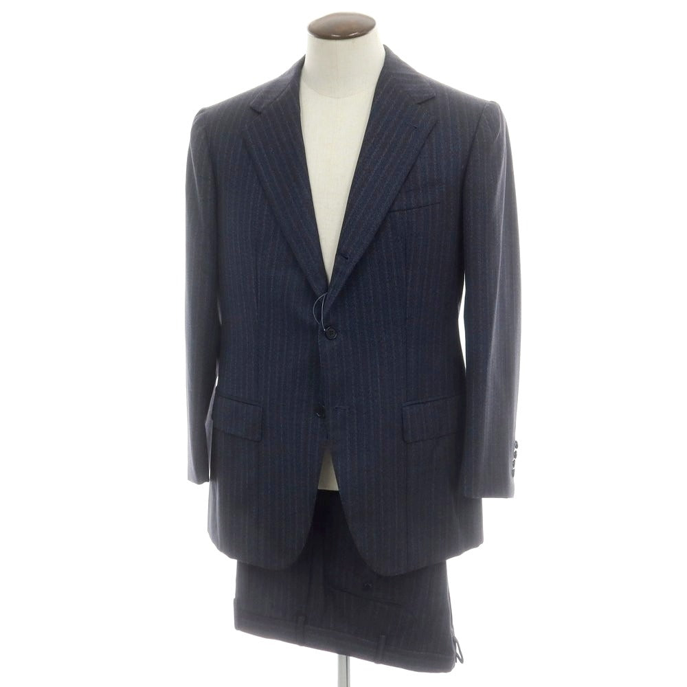 【中古】アントニオ パニコ Antonio Panico ウール ストライプ 3つボタンスーツ ネイビーxレッド【 50 】【 状態ランクC 】【 メンズ 】