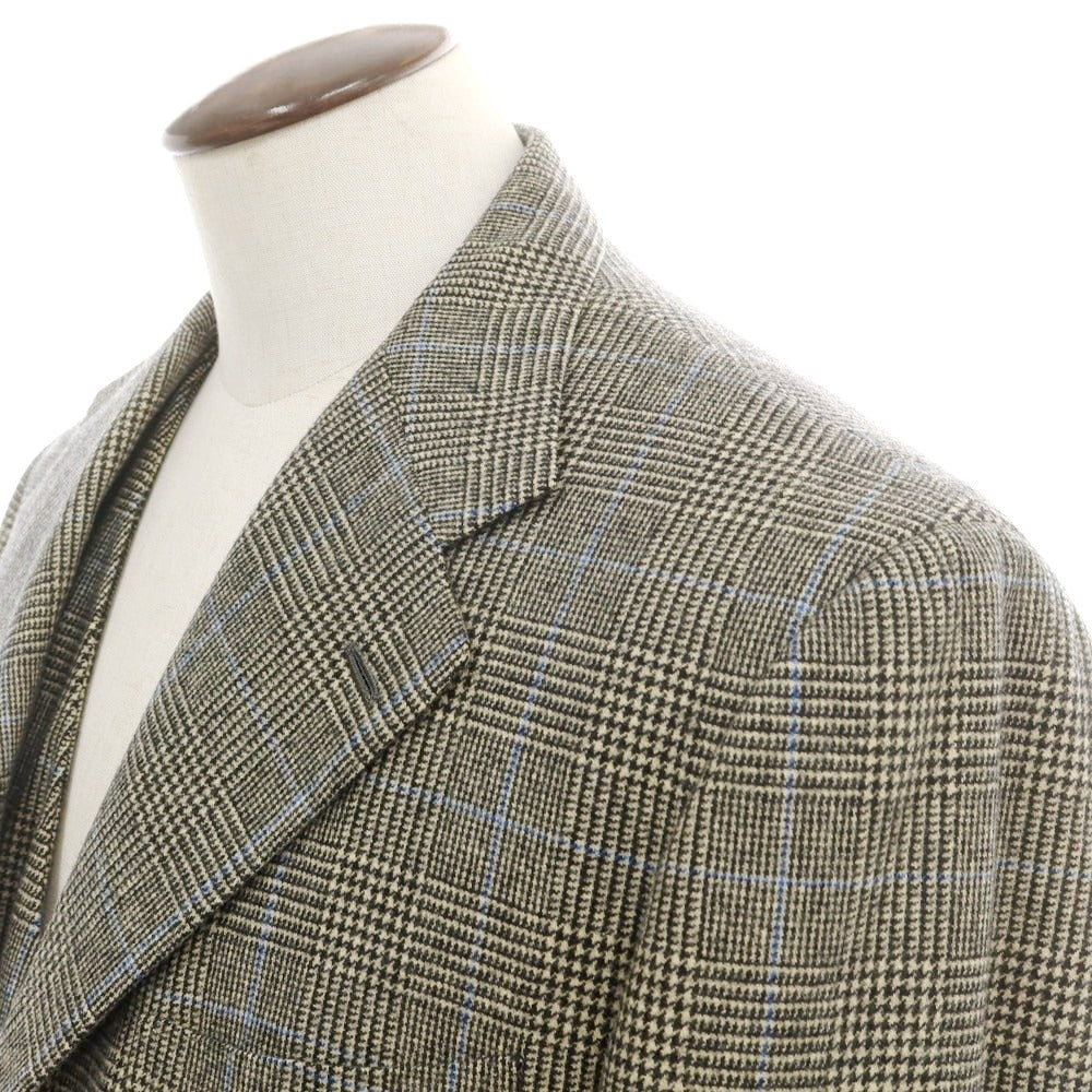【中古】チロパオーネ キートン Ciro Paone Kiton ウールカシミヤ スリーピース チェック 3つボタンスーツ ベージュxブラック【 52 】【 状態ランクB 】【 メンズ 】