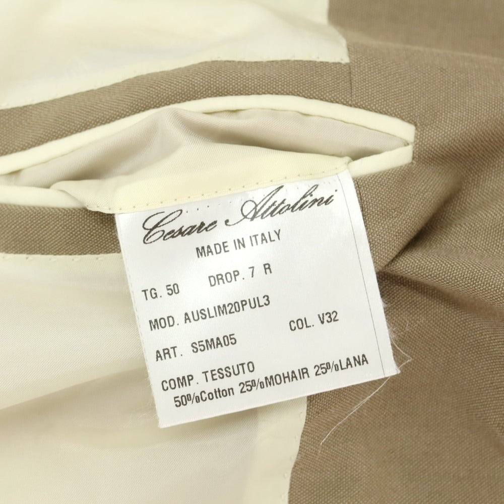 【中古】チェーザレ アットリーニ Cesare Attolini コットンモヘヤウール 2つボタンスーツ オリーブベージュ【 50 Drop7 】【 状態ランクC 】【 メンズ 】