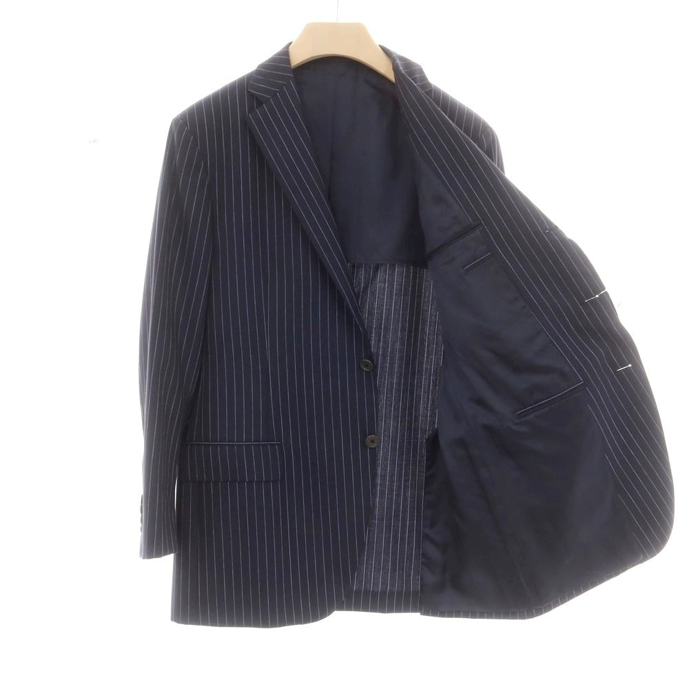 【中古】ベルベスト Belvest ウール ストライプ 3つボタンスーツ ダークネイビーxラベンダー【 52 Drop7R 】【 状態ランクB 】【 メンズ 】
