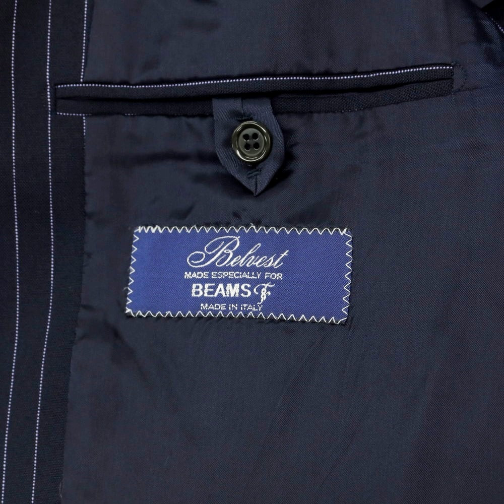 【中古】ベルベスト Belvest ウール ストライプ 3つボタンスーツ ダークネイビーxラベンダー【 52 Drop7R 】【 状態ランクB 】【 メンズ 】