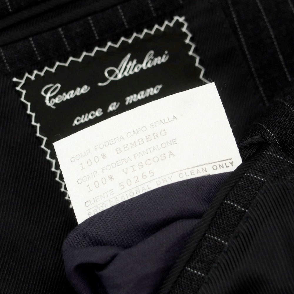 【中古】チェーザレ アットリーニ Cesare Attolini ウール ストライプ 3つボタンスーツ ダークグレー【 50 Drop6 】【 状態ランクB 】【 メンズ 】