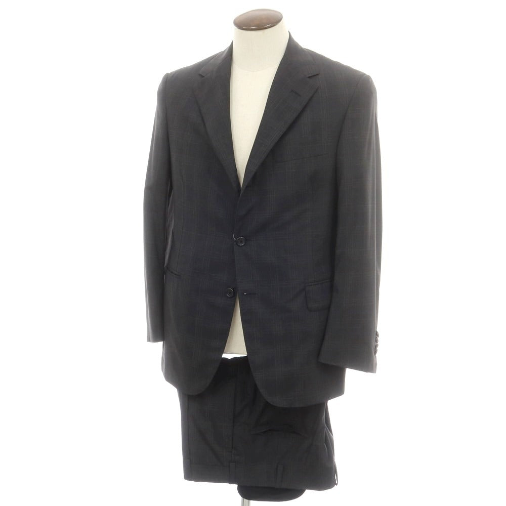 【中古】オックスフォード クローズ Oxxford Clothes ウール チェック 3つボタンスーツ ダークグレー【 上40/下34 】【 状態ランクB 】【 メンズ 】