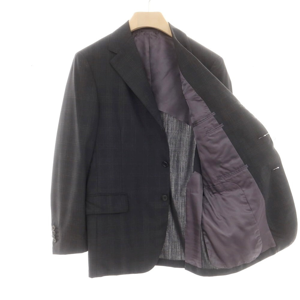 【中古】オックスフォード クローズ Oxxford Clothes ウール チェック 3つボタンスーツ ダークグレー【 上40/下34 】【 状態ランクB 】【 メンズ 】