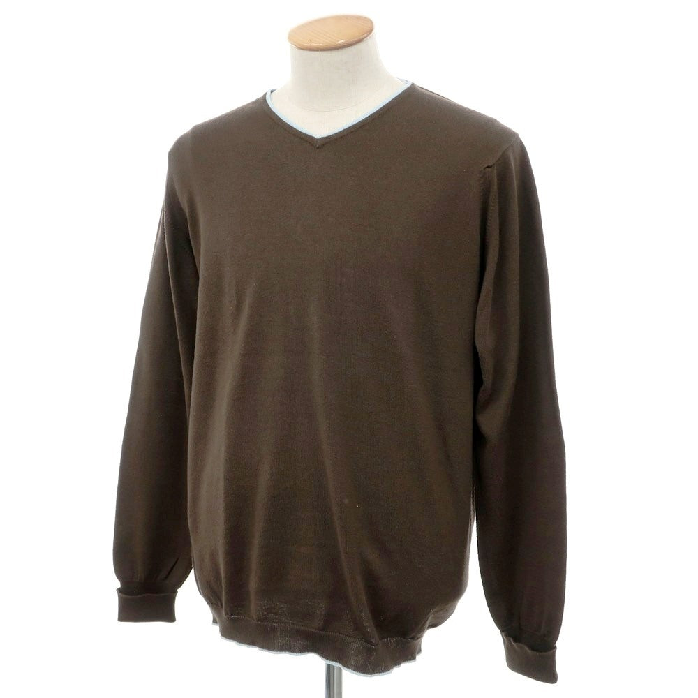【中古】ジョンスメドレー JOHN SMEDLEY ハイゲージ シーアイランドコットン Vネック プルオーバーニット ダークブラウン【 M 】【 状態ランクC 】【 メンズ 】