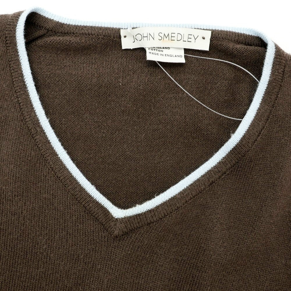 【中古】ジョンスメドレー JOHN SMEDLEY ハイゲージ シーアイランドコットン Vネック プルオーバーニット ダークブラウン【 M 】【 状態ランクC 】【 メンズ 】