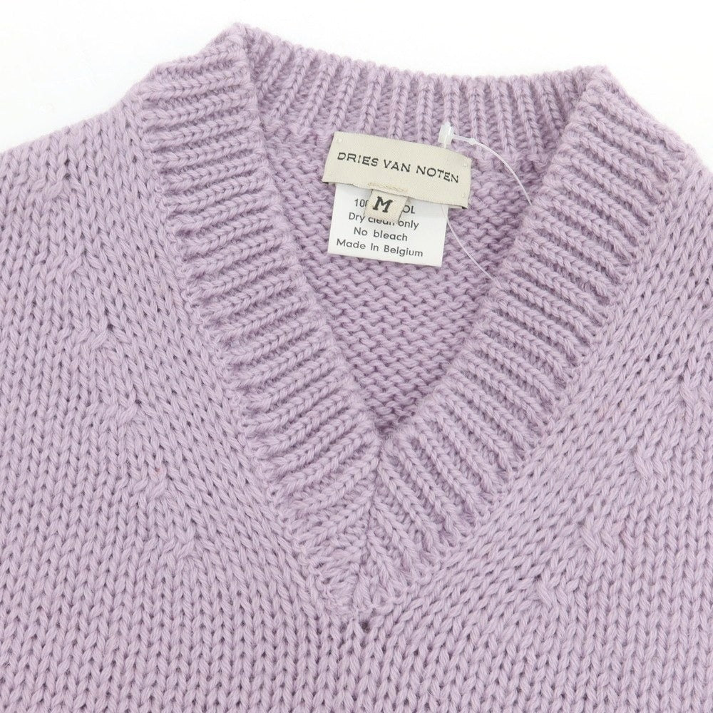【中古】ドリスヴァンノッテン DRIES VAN NOTEN ウール Vネック ニットベスト ラベンダーxアイボリー【 M 】【 状態ランクB 】【 メンズ 】