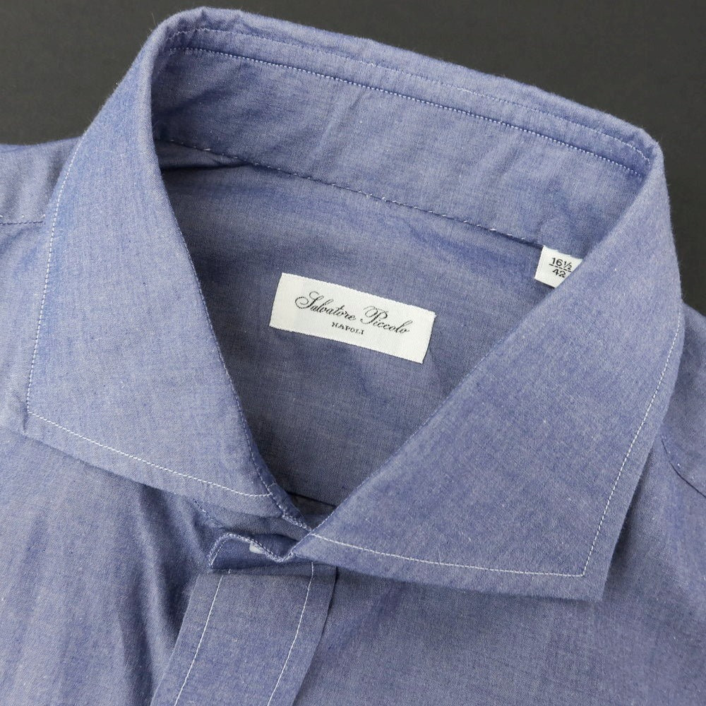 【中古】サルヴァトーレピッコロ Salvatore Piccolo コットン ホリゾンタルカラー ドレスシャツ ライトネイビー【 42 】【 状態ランクB 】【 メンズ 】