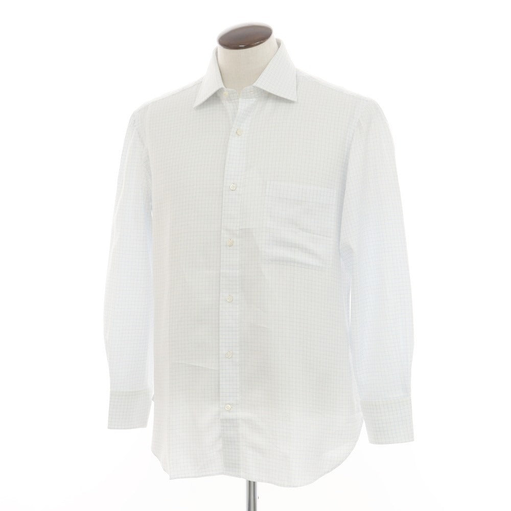 【中古】ルチアーノロンバルディ Luciano Lombardi コットン チェック セミワイドカラー ドレスシャツ ホワイトxライトブルー【 42 】【 状態ランクC 】【 メンズ 】