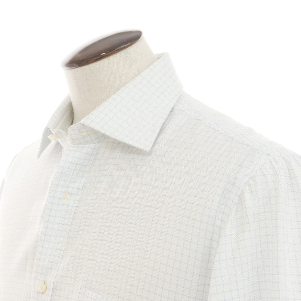 【中古】ルチアーノロンバルディ Luciano Lombardi コットン チェック セミワイドカラー ドレスシャツ ホワイトxライトブルー【 42 】【 状態ランクC 】【 メンズ 】