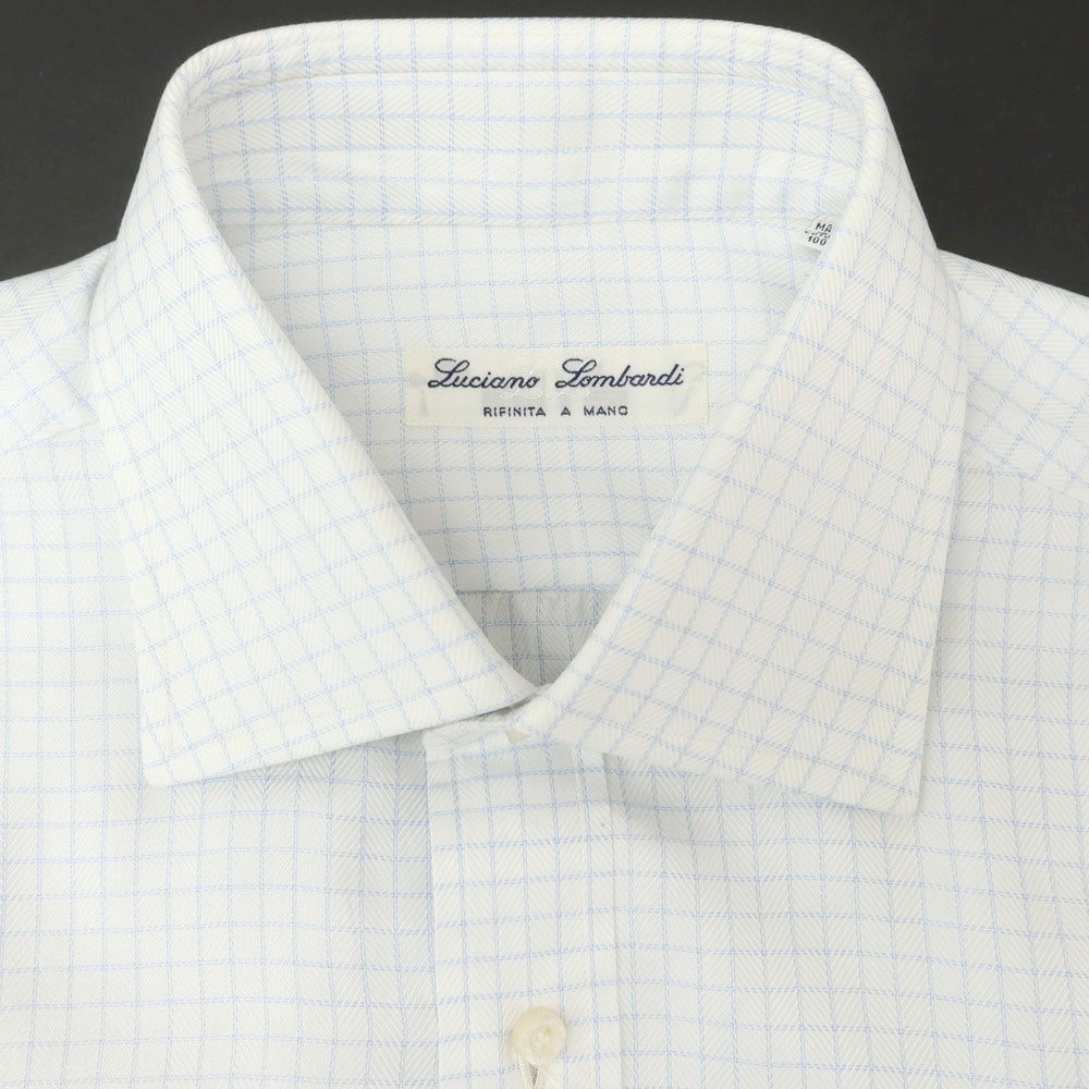 【中古】ルチアーノロンバルディ Luciano Lombardi コットン チェック セミワイドカラー ドレスシャツ ホワイトxライトブルー【 42 】【 状態ランクC 】【 メンズ 】