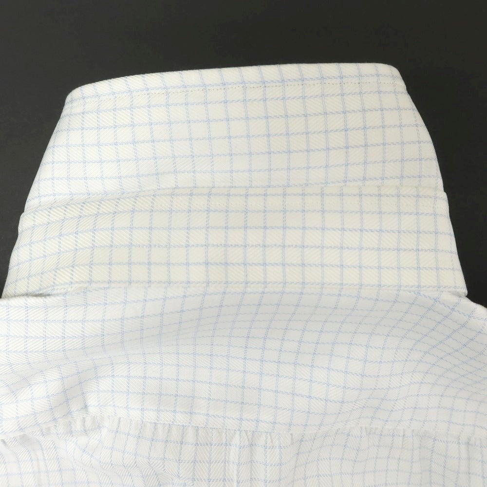 【中古】ルチアーノロンバルディ Luciano Lombardi コットン チェック セミワイドカラー ドレスシャツ ホワイトxライトブルー【 42 】【 状態ランクC 】【 メンズ 】