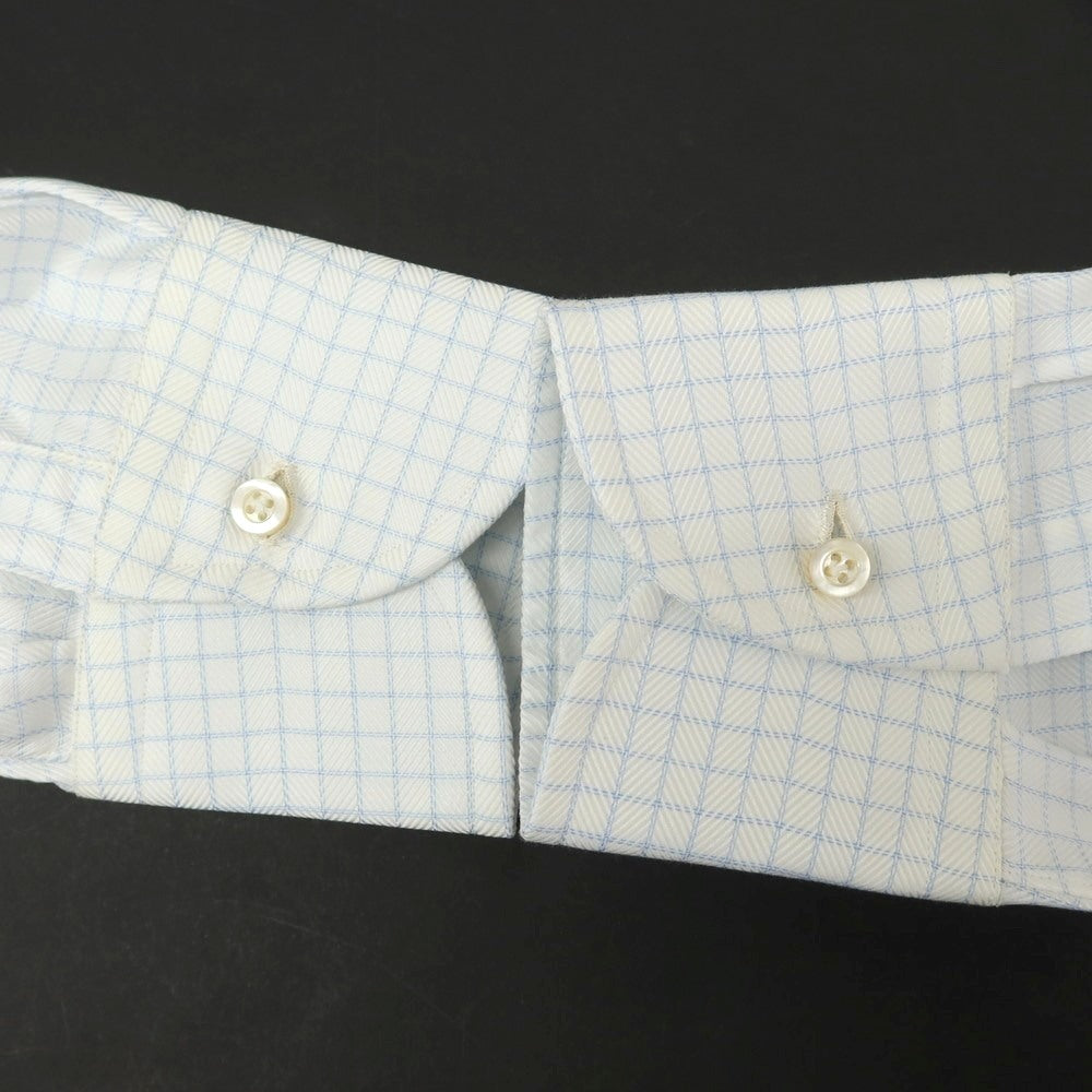 【中古】ルチアーノロンバルディ Luciano Lombardi コットン チェック セミワイドカラー ドレスシャツ ホワイトxライトブルー【 42 】【 状態ランクC 】【 メンズ 】