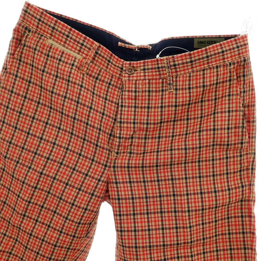 【中古】インコテックス スラックス INCOTEX SLACKS リネンコットン チェック ショートパンツ レッドxベージュ【 35 】【 状態ランクB 】【 メンズ 】