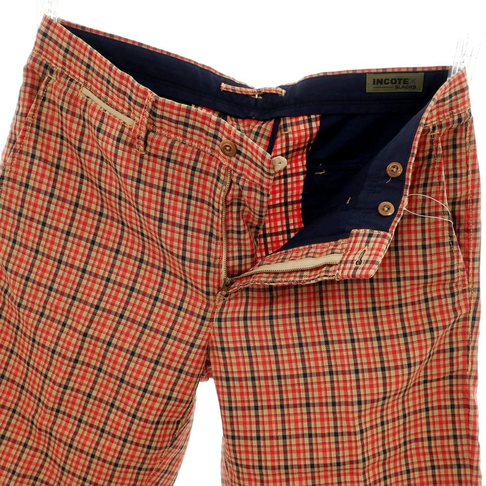 【中古】インコテックス スラックス INCOTEX SLACKS リネンコットン チェック ショートパンツ レッドxベージュ【 35 】【 状態ランクB 】【 メンズ 】