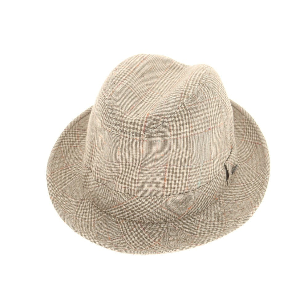 【中古】【未使用】ボルサリーノ Borsalino リネン チェック ハット ベージュ【 60 】【 状態ランクS 】【 メンズ 】