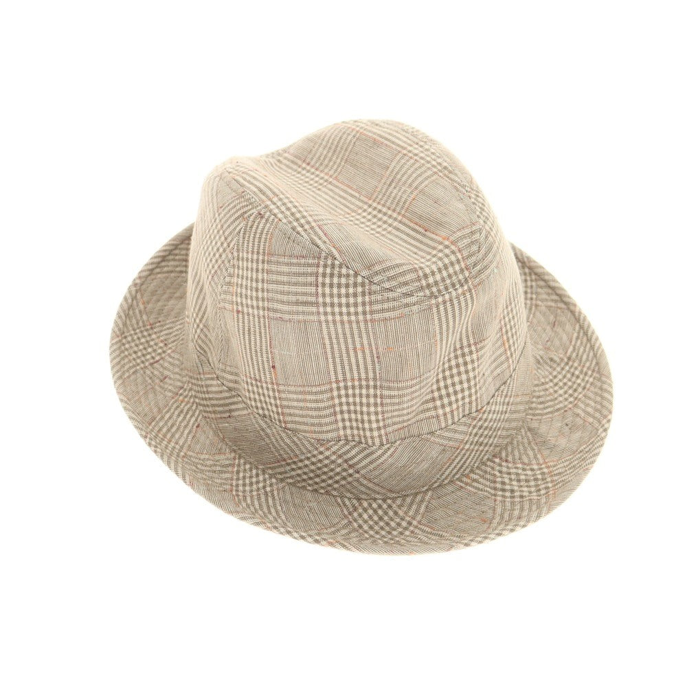 【中古】【未使用】ボルサリーノ Borsalino リネン チェック ハット ベージュ【 60 】【 状態ランクS 】【 メンズ 】