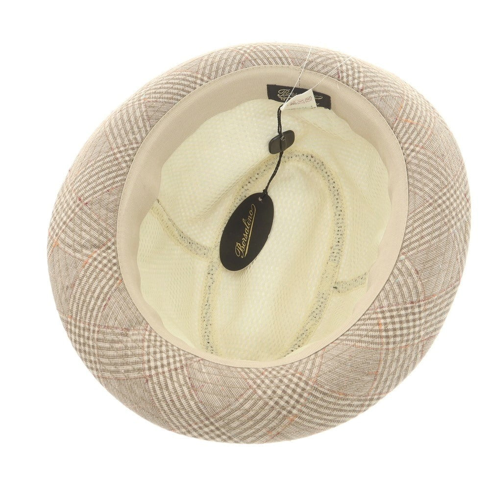 【中古】【未使用】ボルサリーノ Borsalino リネン チェック ハット ベージュ【 60 】【 状態ランクS 】【 メンズ 】