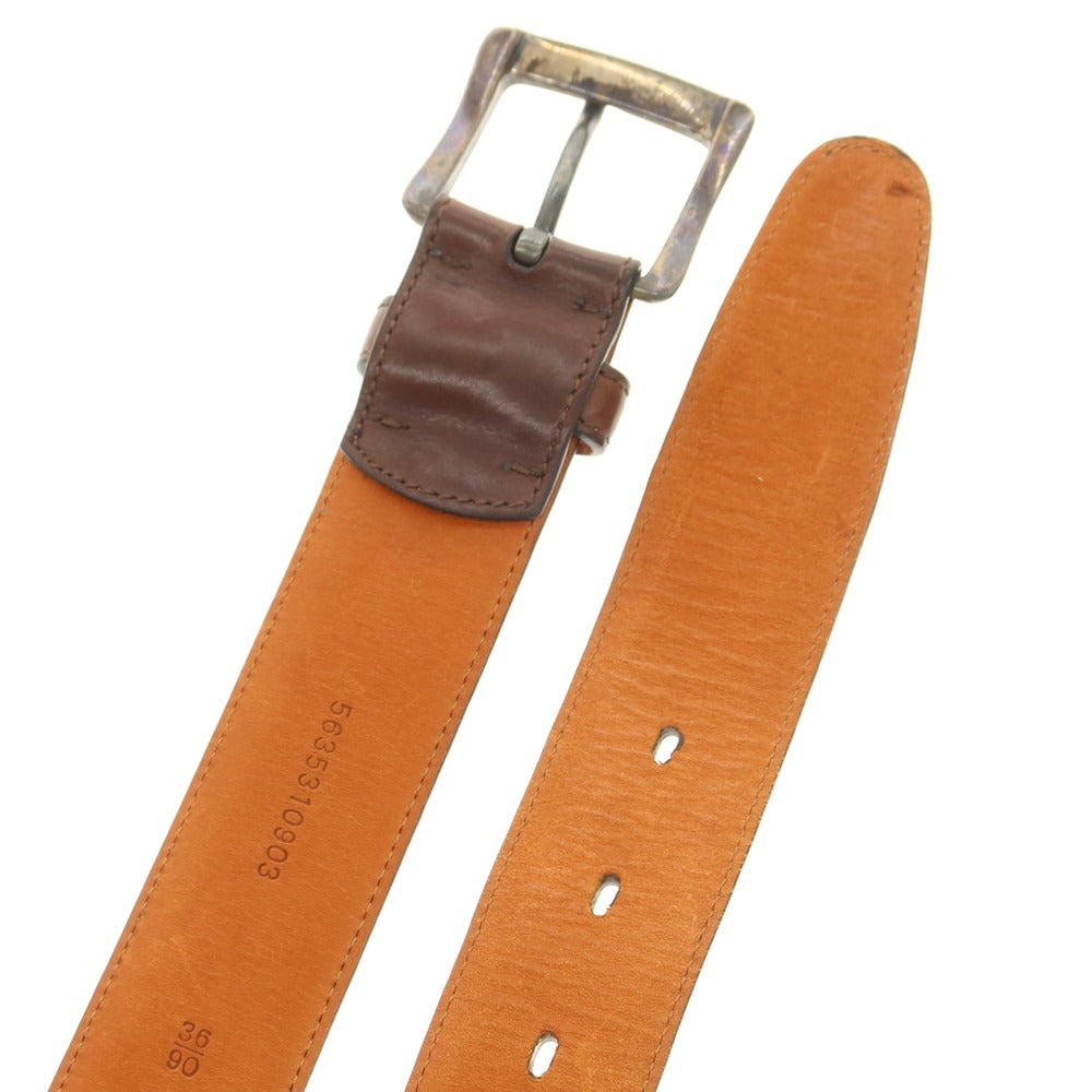【中古】テス TES カーフ シルバーバックル ベルト ダークブラウン【 90 】【 状態ランクB 】【 メンズ 】