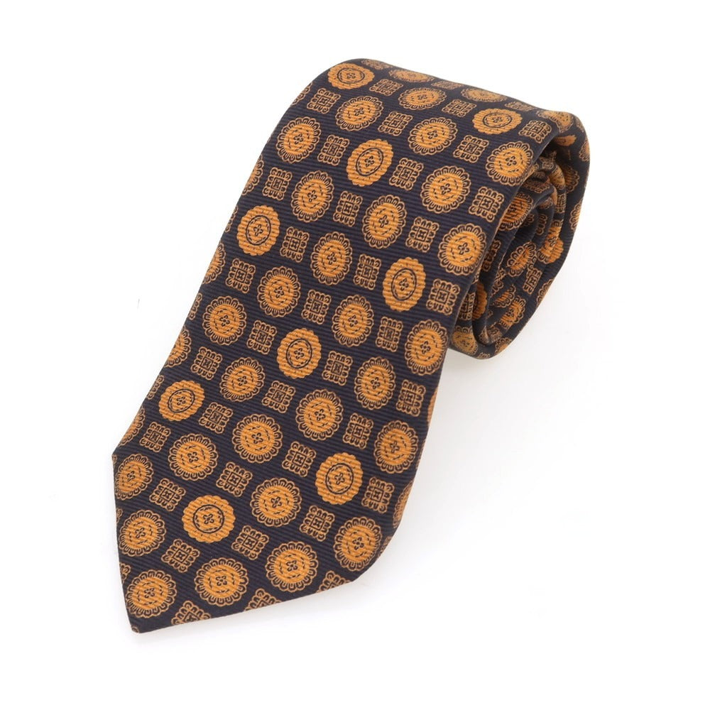 【中古】キートン Kiton クワトロピエゲ シルク 小紋柄ネクタイ ダークネイビーxオレンジ【 状態ランクA 】【 メンズ 】
