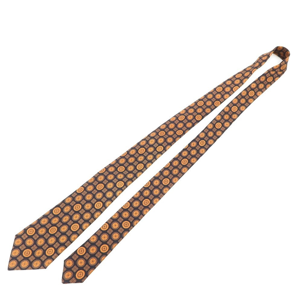 【中古】キートン Kiton クワトロピエゲ シルク 小紋柄ネクタイ ダークネイビーxオレンジ【 状態ランクA 】【 メンズ 】