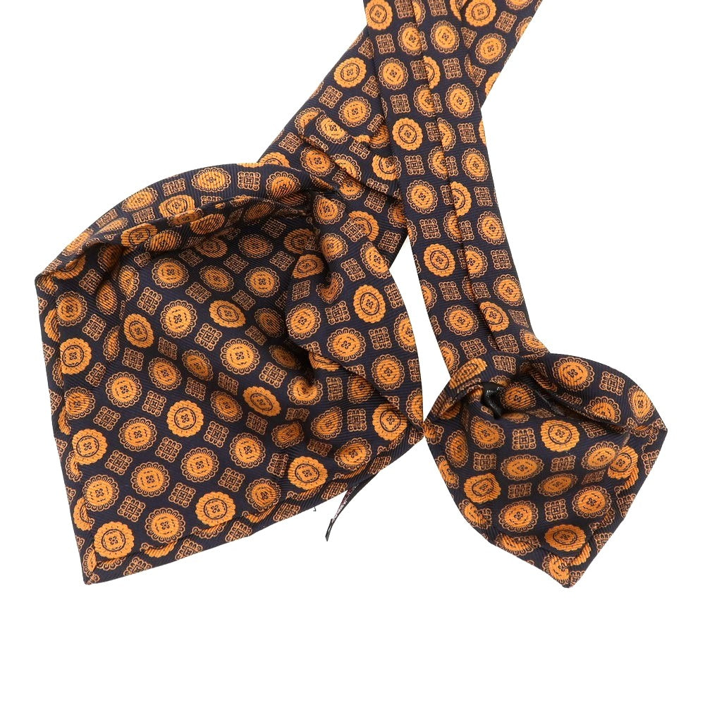 【中古】キートン Kiton クワトロピエゲ シルク 小紋柄ネクタイ ダークネイビーxオレンジ【 状態ランクA 】【 メンズ 】