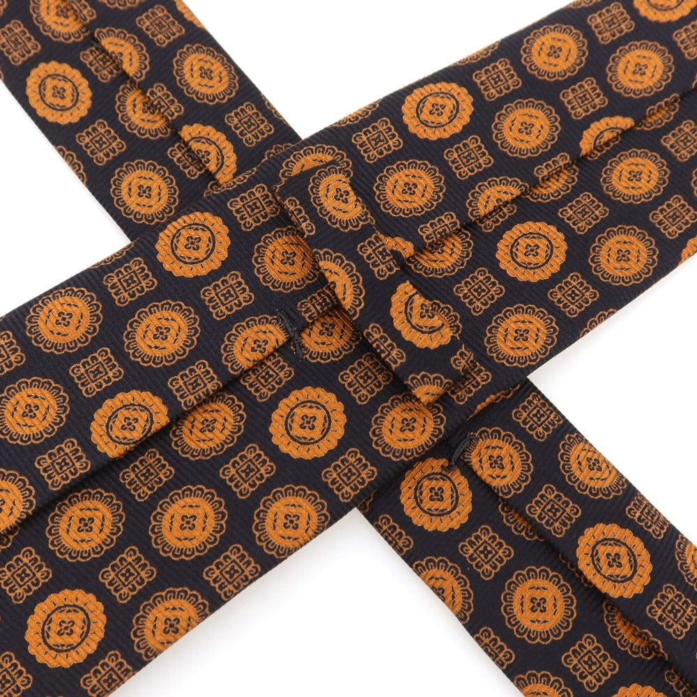 【中古】キートン Kiton クワトロピエゲ シルク 小紋柄ネクタイ ダークネイビーxオレンジ【 状態ランクA 】【 メンズ 】