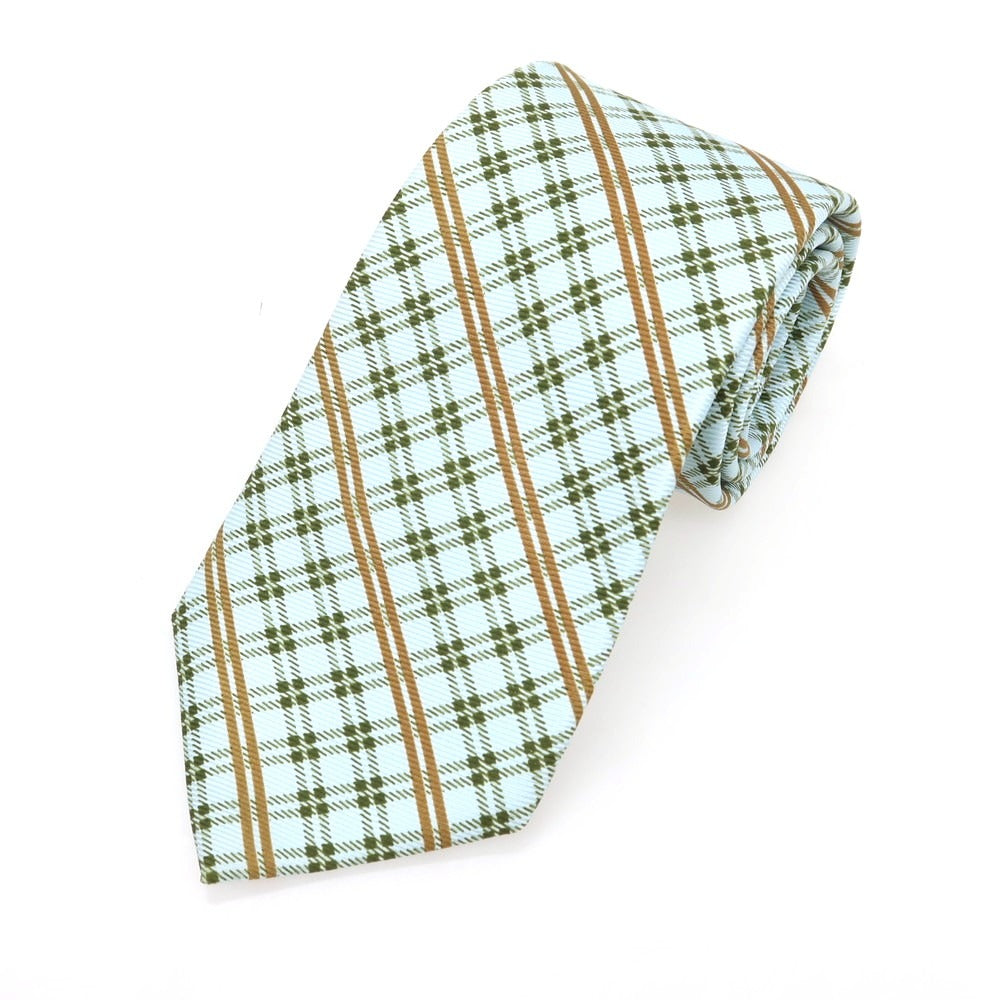 【中古】ルイジ ボレッリ Luigi Borrelli シルク チェック柄ネクタイ ミントグリーンxグリーン【 状態ランクA 】【 メンズ 】