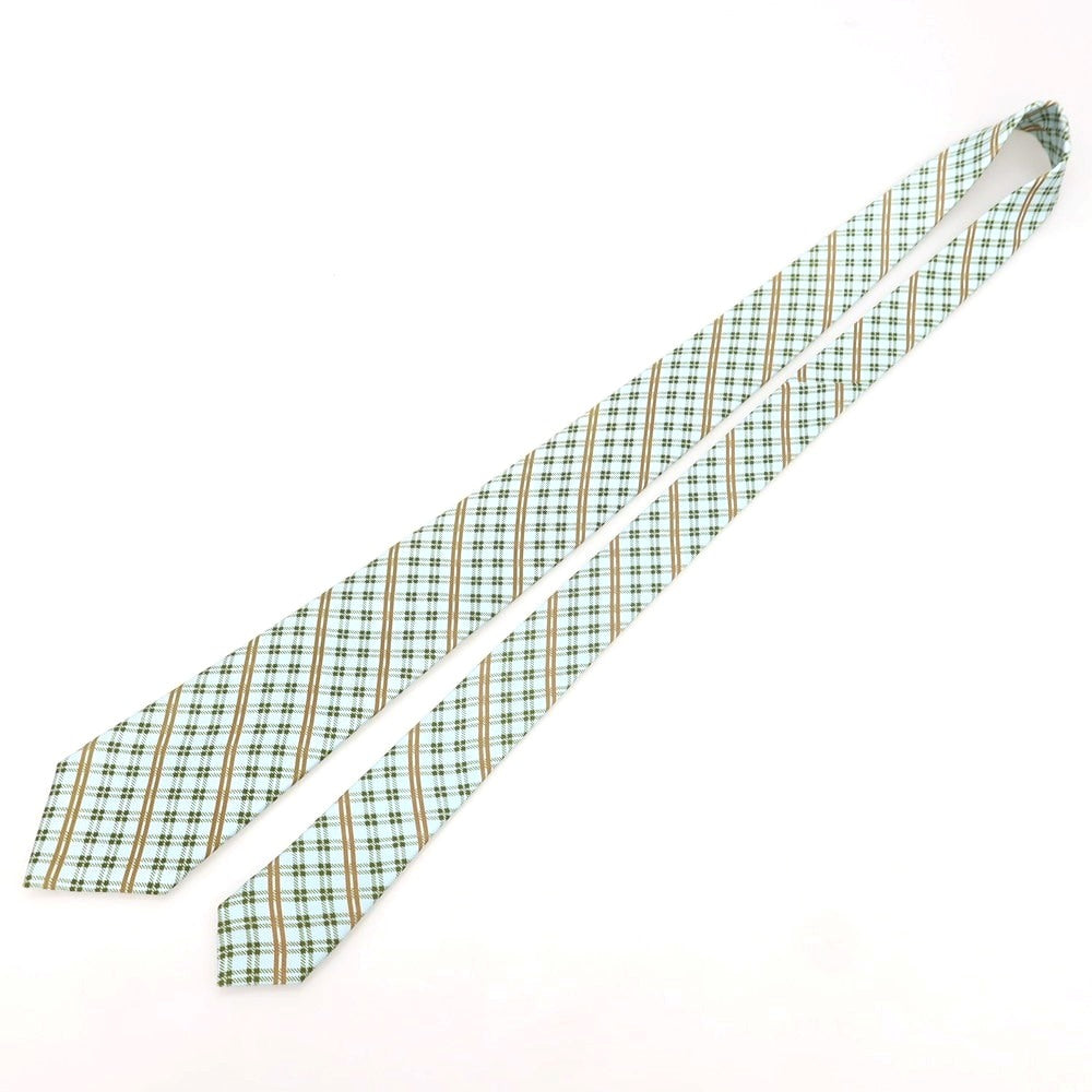 【中古】ルイジ ボレッリ Luigi Borrelli シルク チェック柄ネクタイ ミントグリーンxグリーン【 状態ランクA 】【 メンズ 】