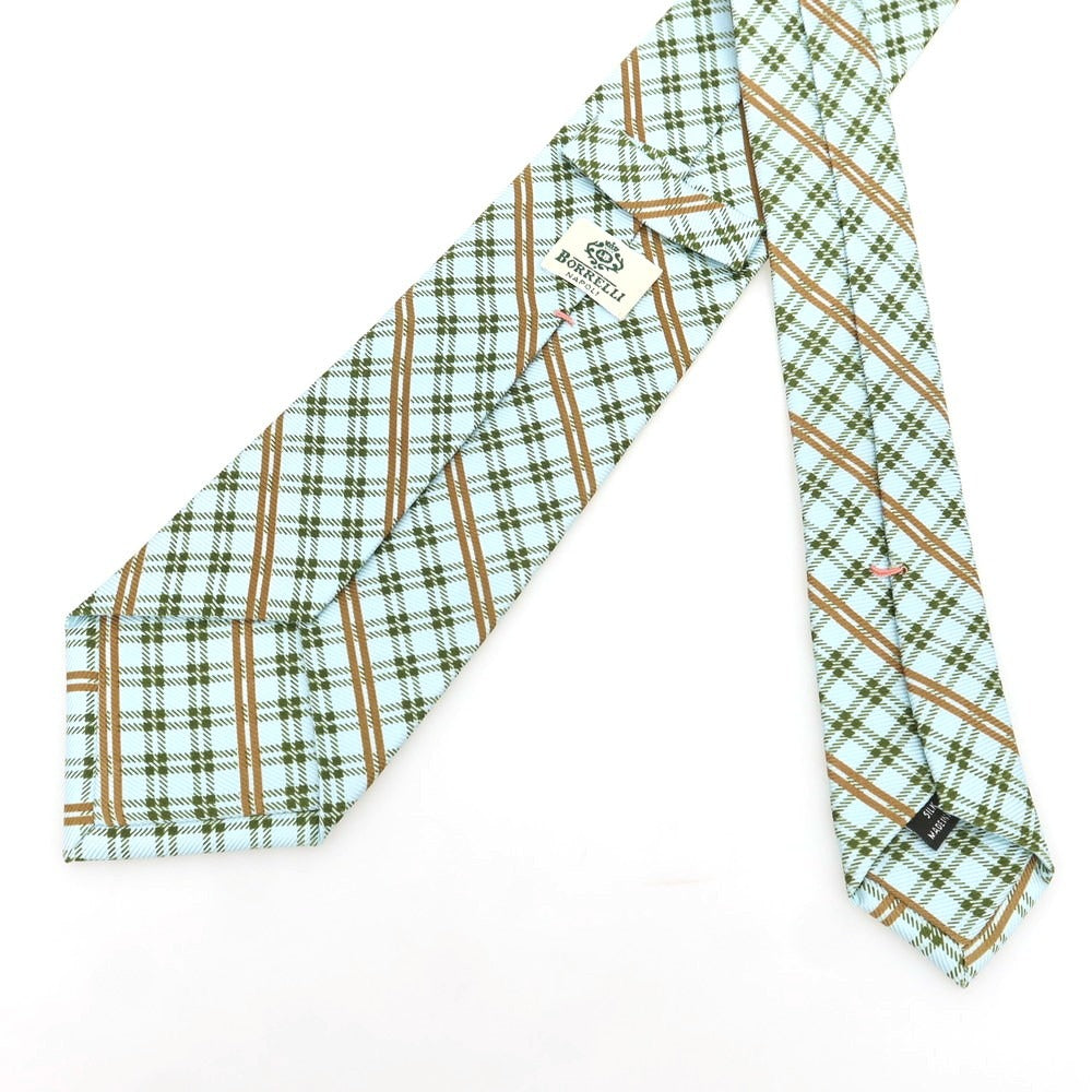 【中古】ルイジ ボレッリ Luigi Borrelli シルク チェック柄ネクタイ ミントグリーンxグリーン【 状態ランクA 】【 メンズ 】