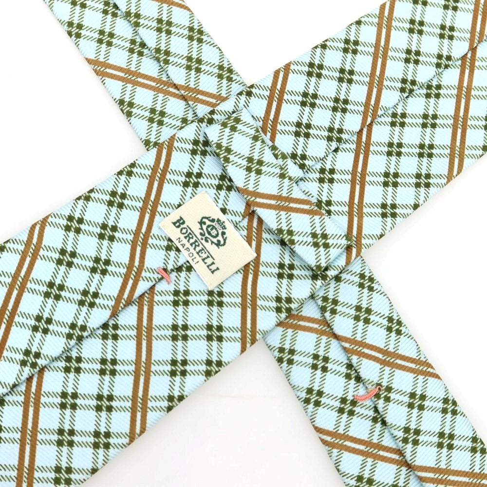 【中古】ルイジ ボレッリ Luigi Borrelli シルク チェック柄ネクタイ ミントグリーンxグリーン【 状態ランクA 】【 メンズ 】