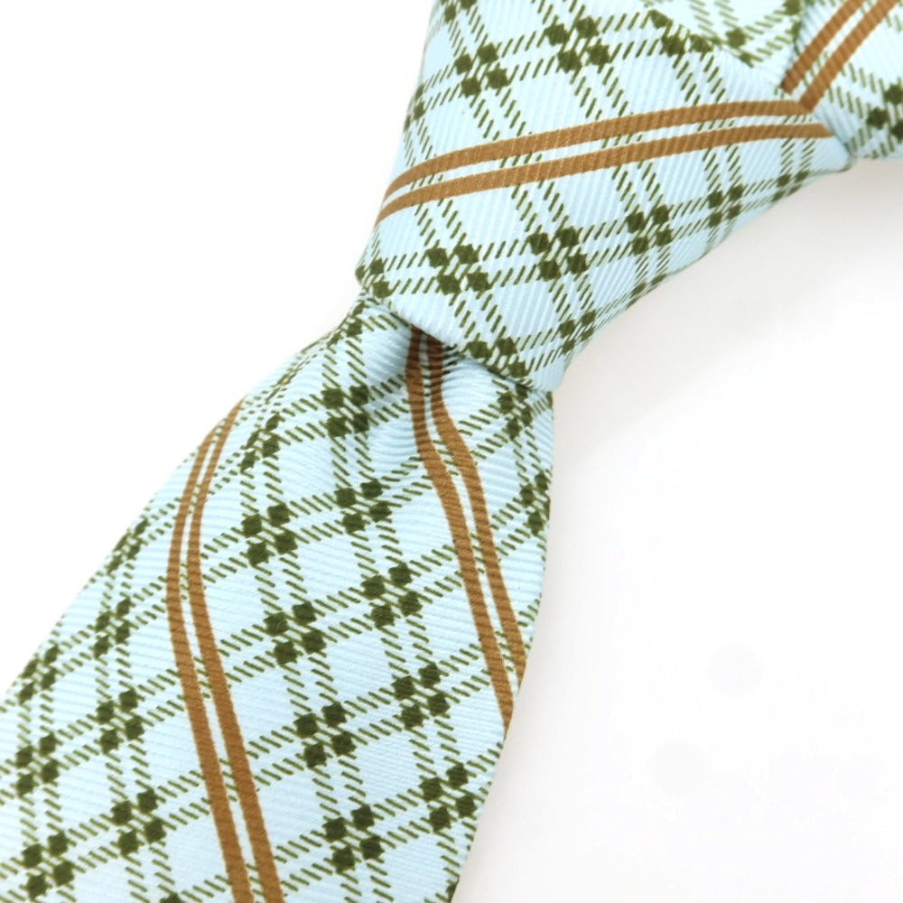 【中古】ルイジ ボレッリ Luigi Borrelli シルク チェック柄ネクタイ ミントグリーンxグリーン【 状態ランクA 】【 メンズ 】