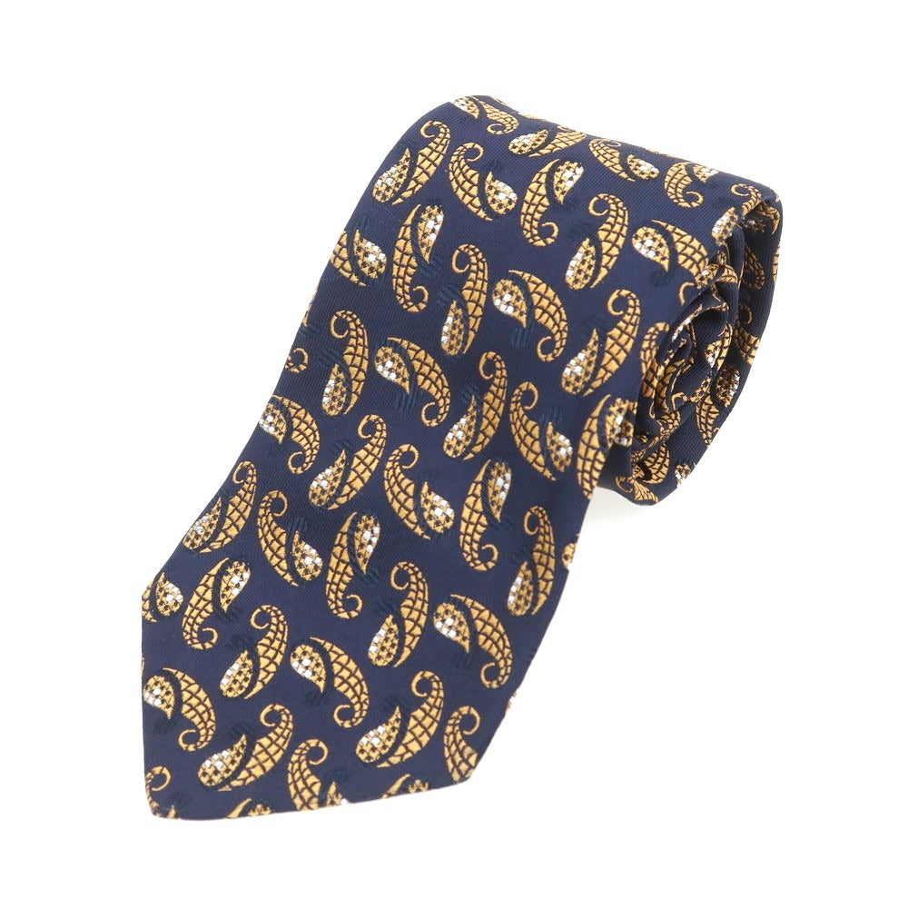 【中古】カンティーニ CANTINI シルク ペイズリー柄ネクタイ ダークネイビーxキャメル【 状態ランクB 】【 メンズ 】