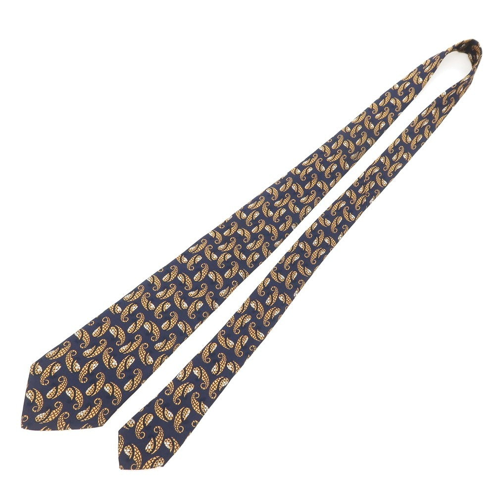【中古】カンティーニ CANTINI シルク ペイズリー柄ネクタイ ダークネイビーxキャメル【 状態ランクB 】【 メンズ 】