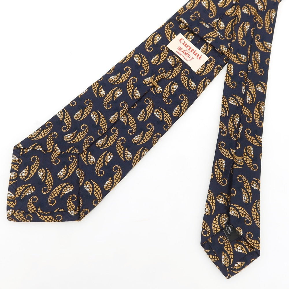 【中古】カンティーニ CANTINI シルク ペイズリー柄ネクタイ ダークネイビーxキャメル【 状態ランクB 】【 メンズ 】