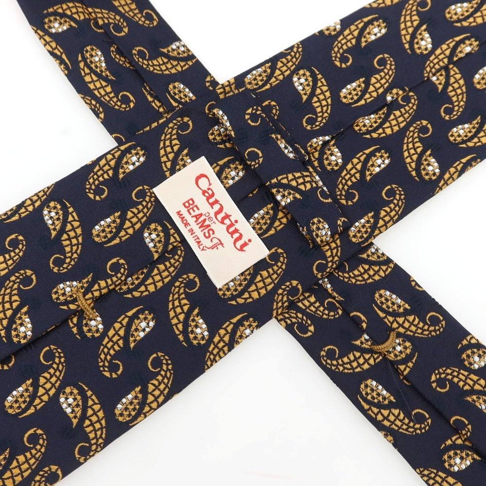 【中古】カンティーニ CANTINI シルク ペイズリー柄ネクタイ ダークネイビーxキャメル【 状態ランクB 】【 メンズ 】