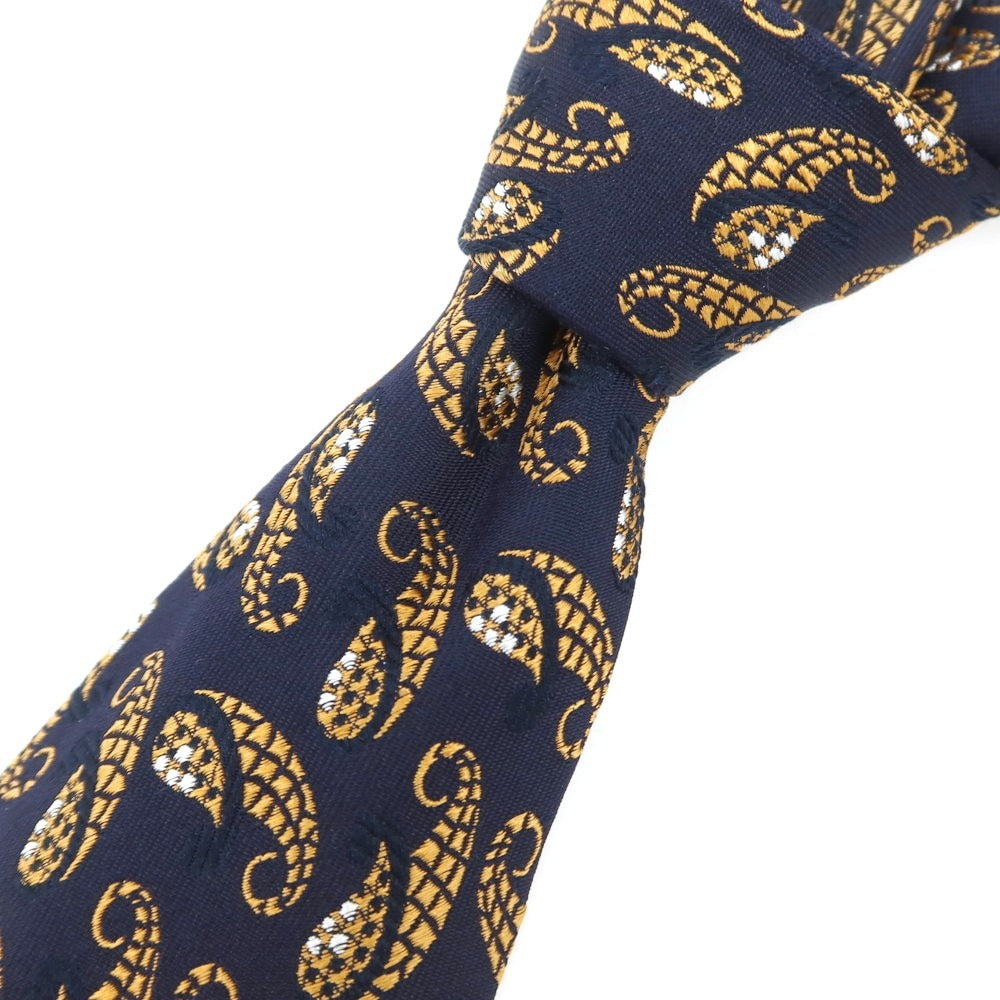 【中古】カンティーニ CANTINI シルク ペイズリー柄ネクタイ ダークネイビーxキャメル【 状態ランクB 】【 メンズ 】