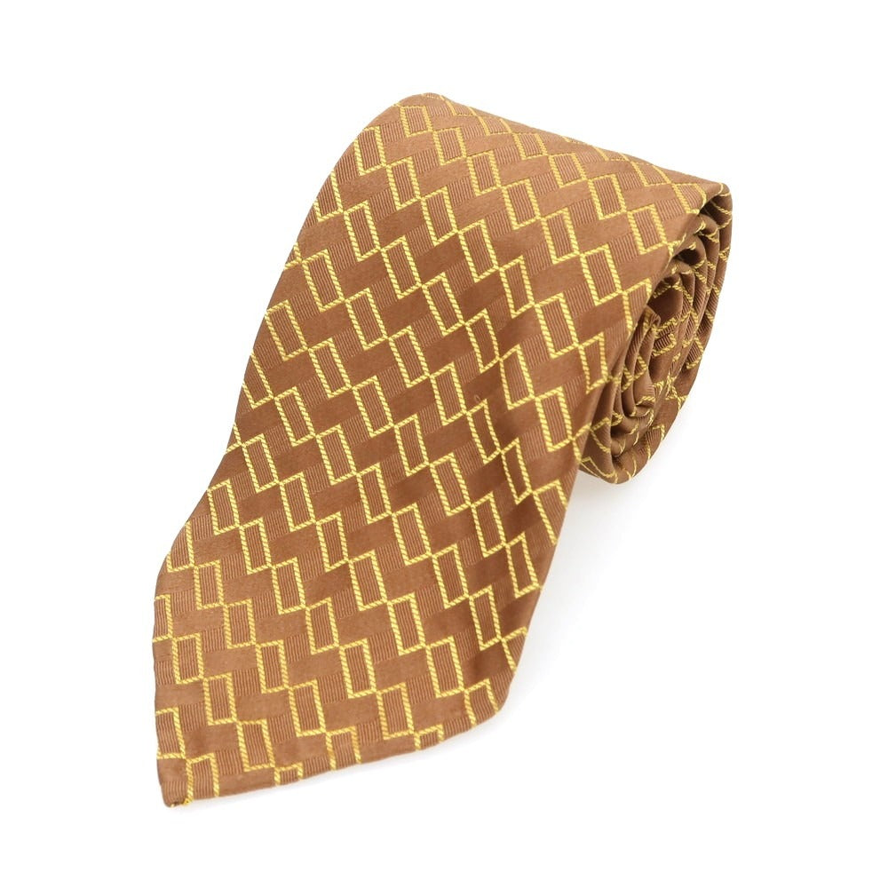 【中古】ピオンボ PIOMBO ジャカード シルク ネクタイ ライトブラウンxイエロー【 状態ランクB 】【 メンズ 】